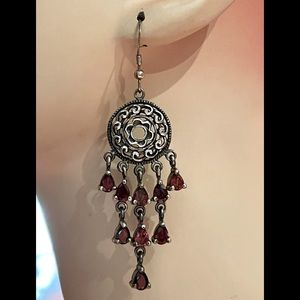 Sterling Silver and Garnet Chandelier Earrings